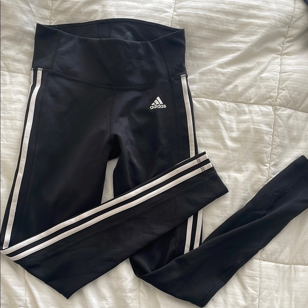 Adidas Black and White Leggings with Signature Stripes